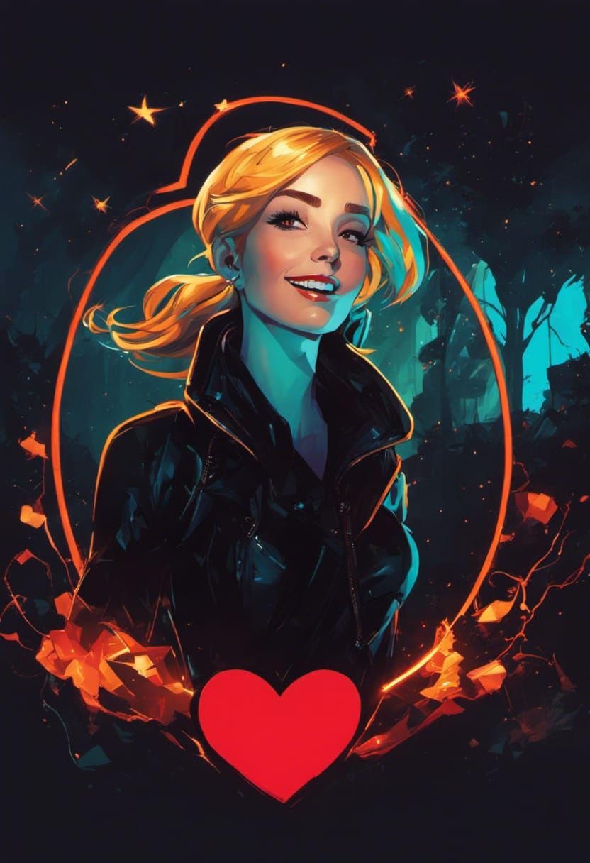 Gothic Girl with Heart and Stars in 80s Style