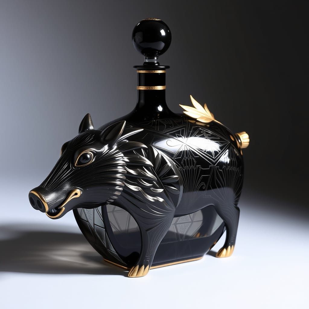 Art Deco Smoked Glass Wild Boar Decanter