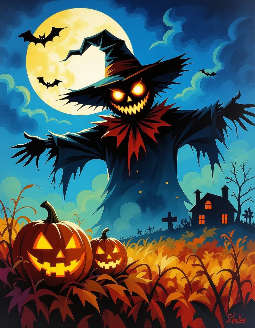 Evil Scarecrow Grins Over Haunted Harvest Night
