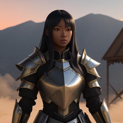 Anime-Inspired Black Woman Warrior in Plate Armor