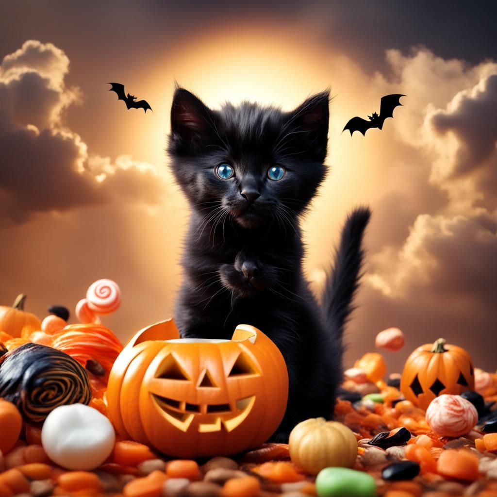 Cute Kittens Celebrate Halloween with Candy
