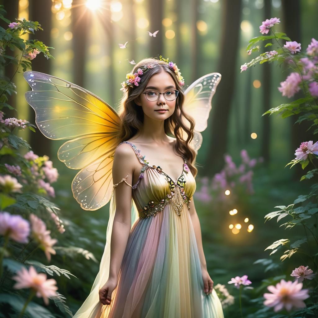 Bespectacled Fairy Portrait in Mystical Forest Haven