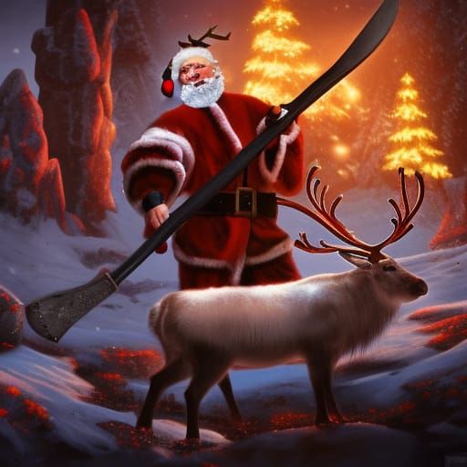 Santa Claus Executes Reindeer: Detailed Matte Painting