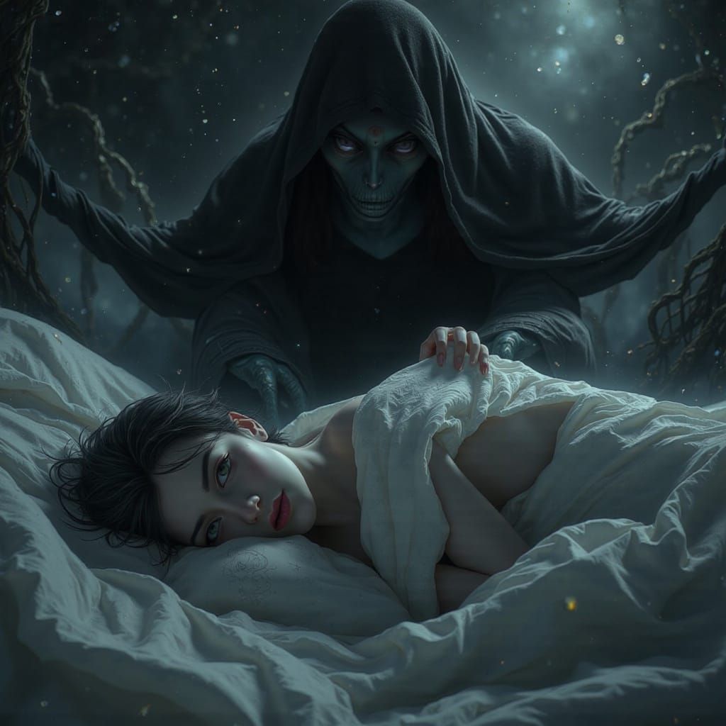 Mysterious Figure Looms Over Sleeping Woman