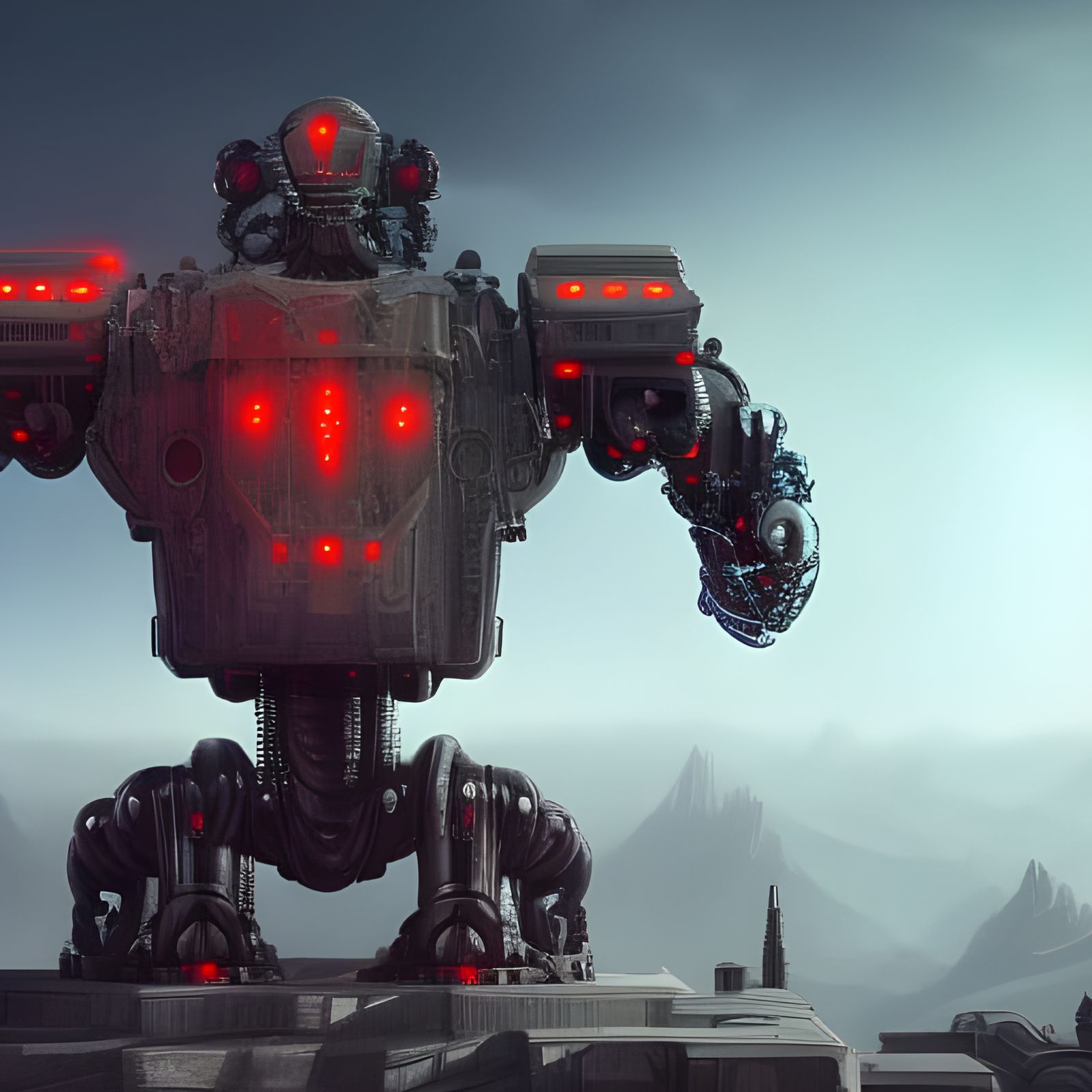 Evil Terminator Robot: Detailed Matte Painting