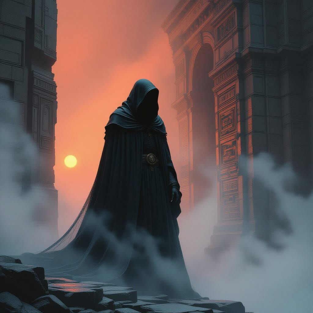 Mysterious Figure in Dark Surreal Biomechanical Style