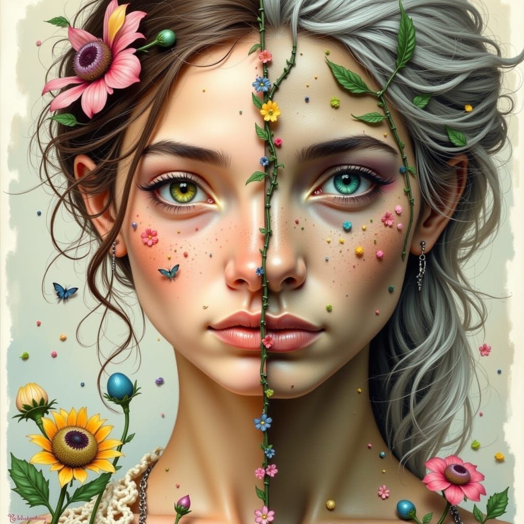 Youth and Age Portrait in Watercolor Style