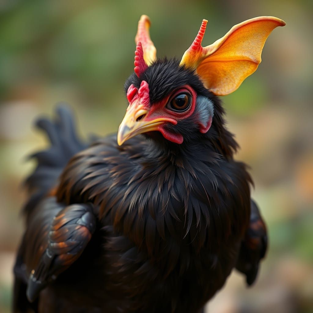 Dark Brown Chicken Creature with Bat Ears and Anteater Nose