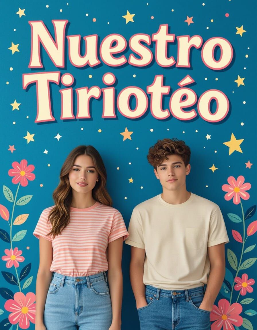 Romantic Book Cover with Realistic Teenagers in Soft Lightin...