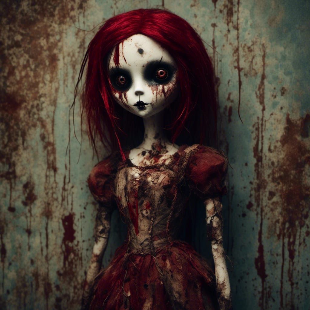 Macabre Stitched Doll Girl in Hyperrealistic Style