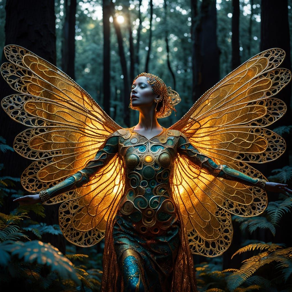 Woman Rises from Dark Forest in Whimsical, Klimt-Inspired Sp...