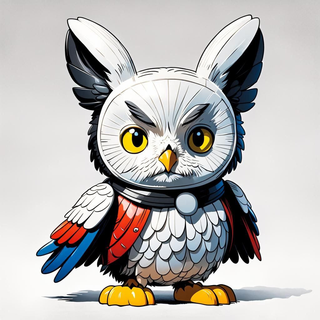Owl Illustration in Miffy Style with Comic Book Art