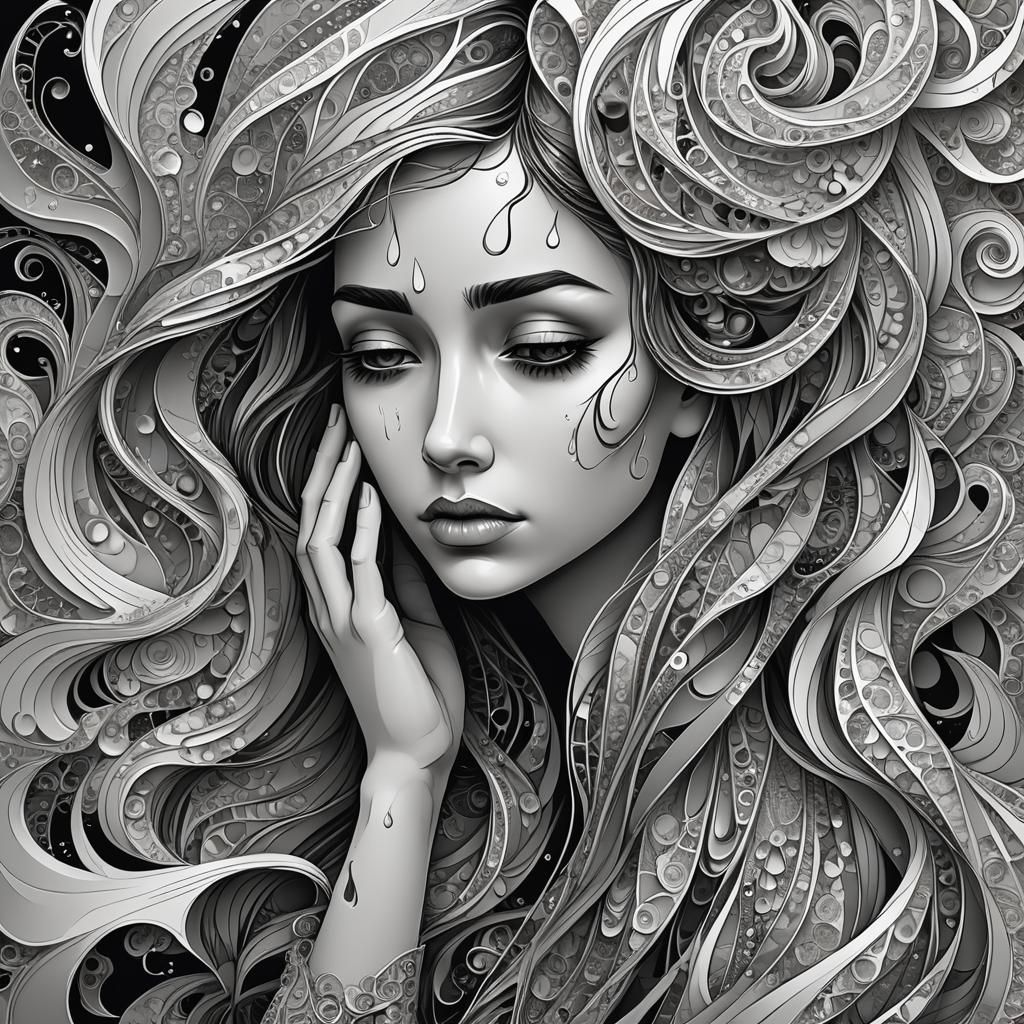 Heartbroken Woman Crying: Abstract Vector Art