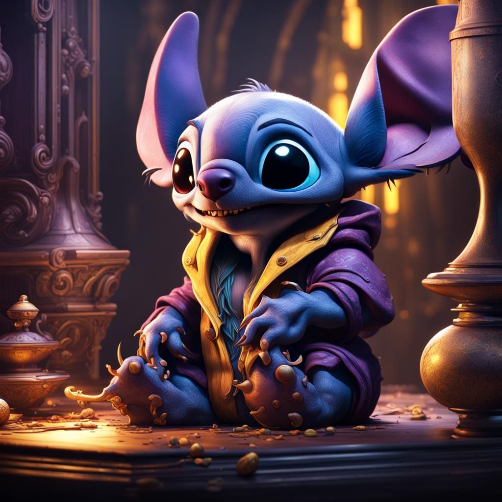 Stitch in Dark Fantasy Style, Hyperdetailed Art