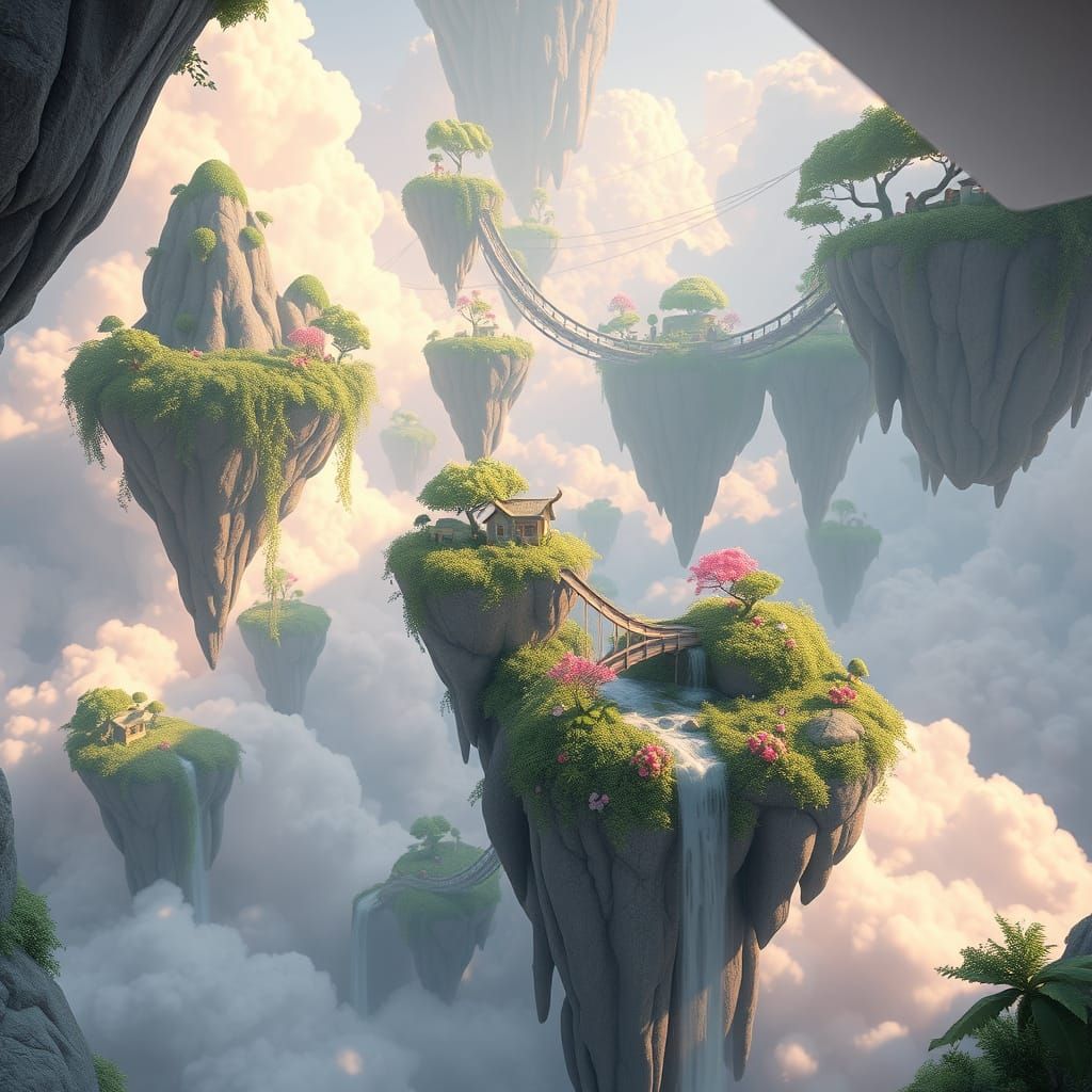 Dreamlike Floating Islands in 3D Animation