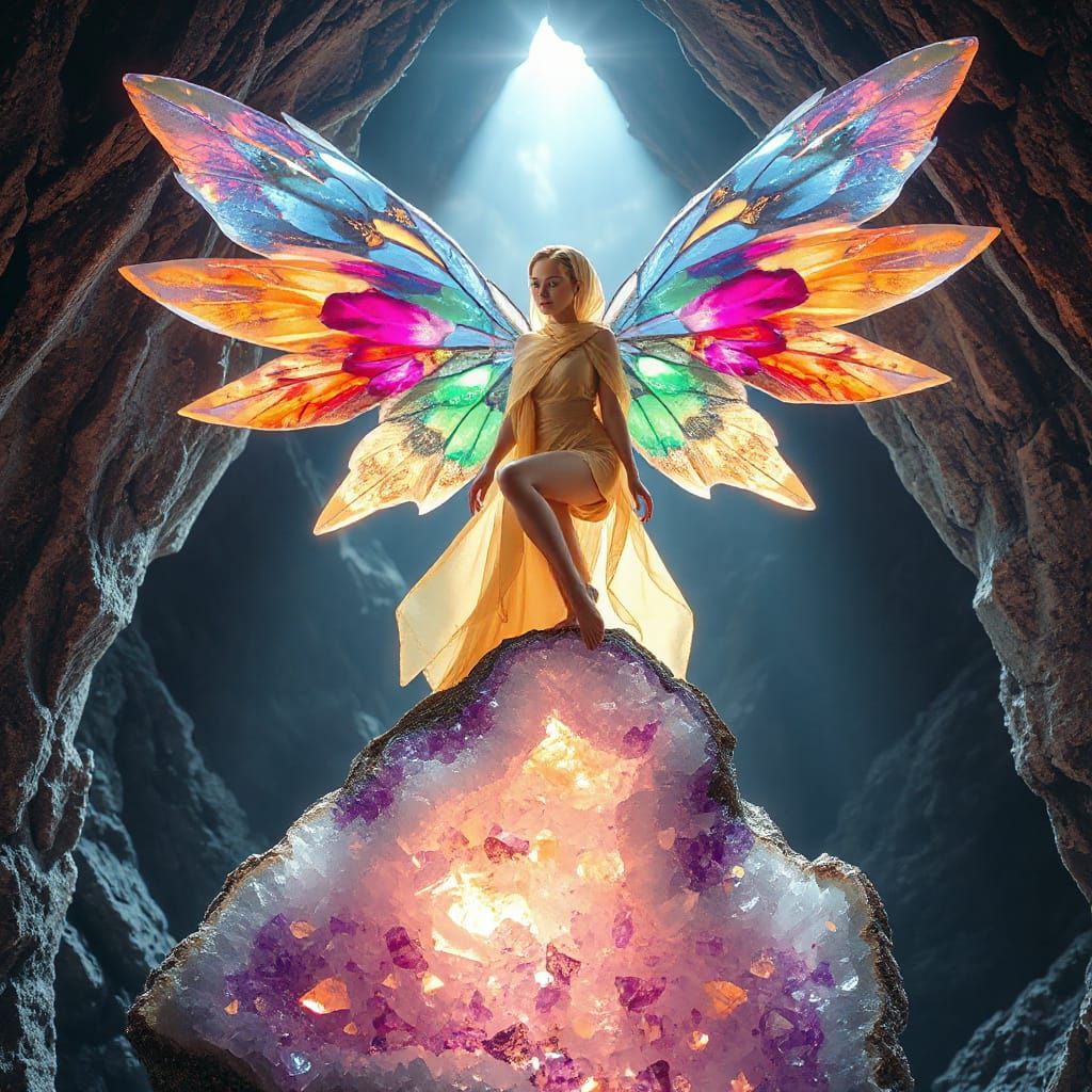 Crystal Fairy with Quartz Wings in Crystal Cavern