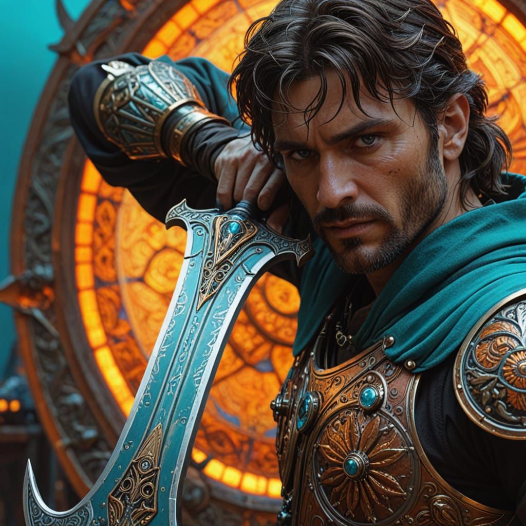 Cinematic Close-Up of a Glaive in Metallic Detail