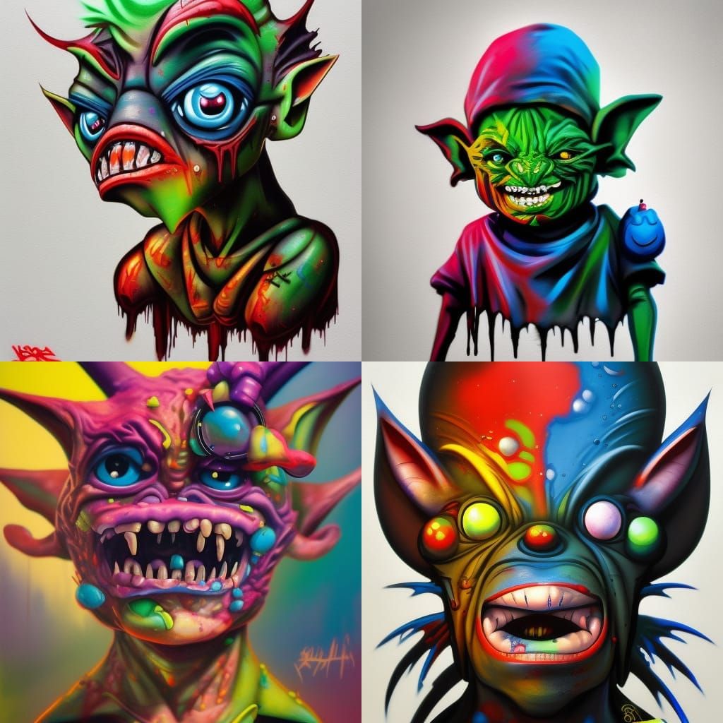 Deformed Goblin in Graffiti Splash Art Style