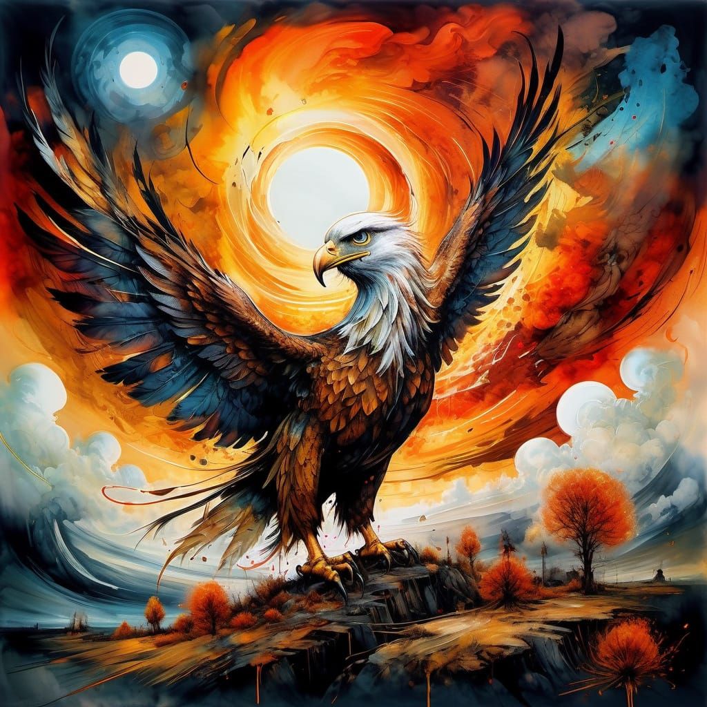 Eagle in Storm, Watercolour and Cinematic Style