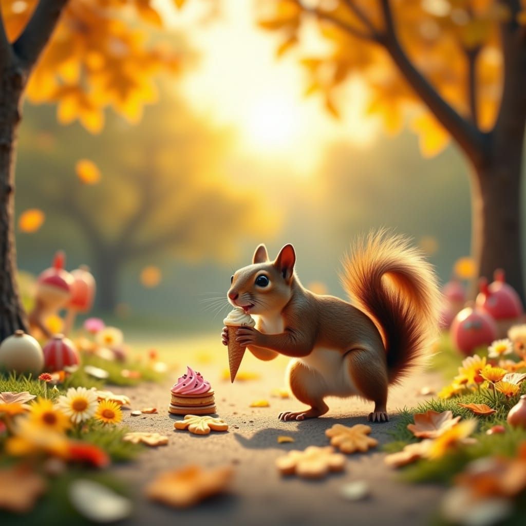 Squirrel Steals Ice Cream in Australian Tonalist Style
