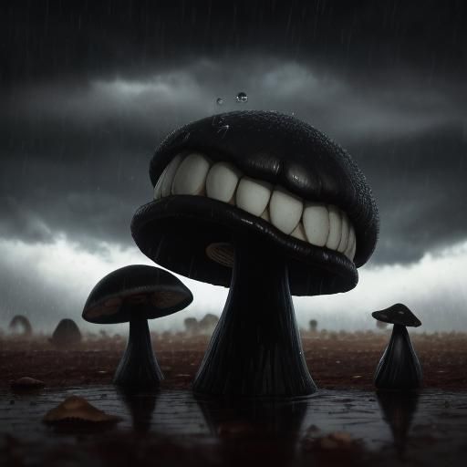 Surreal 3D Teeth Scene in Rain