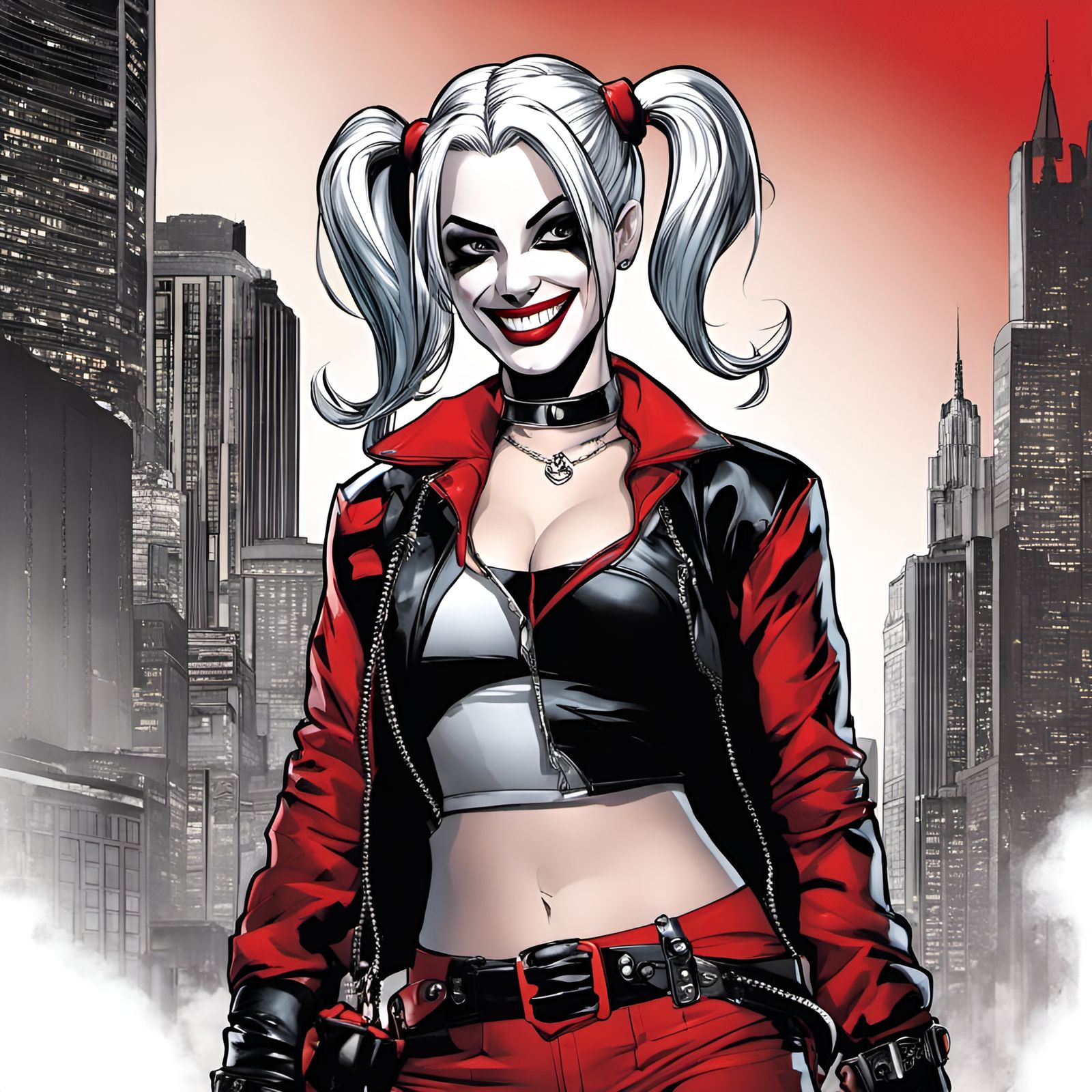 Harley Quinn Comic Art in Gotham City Style