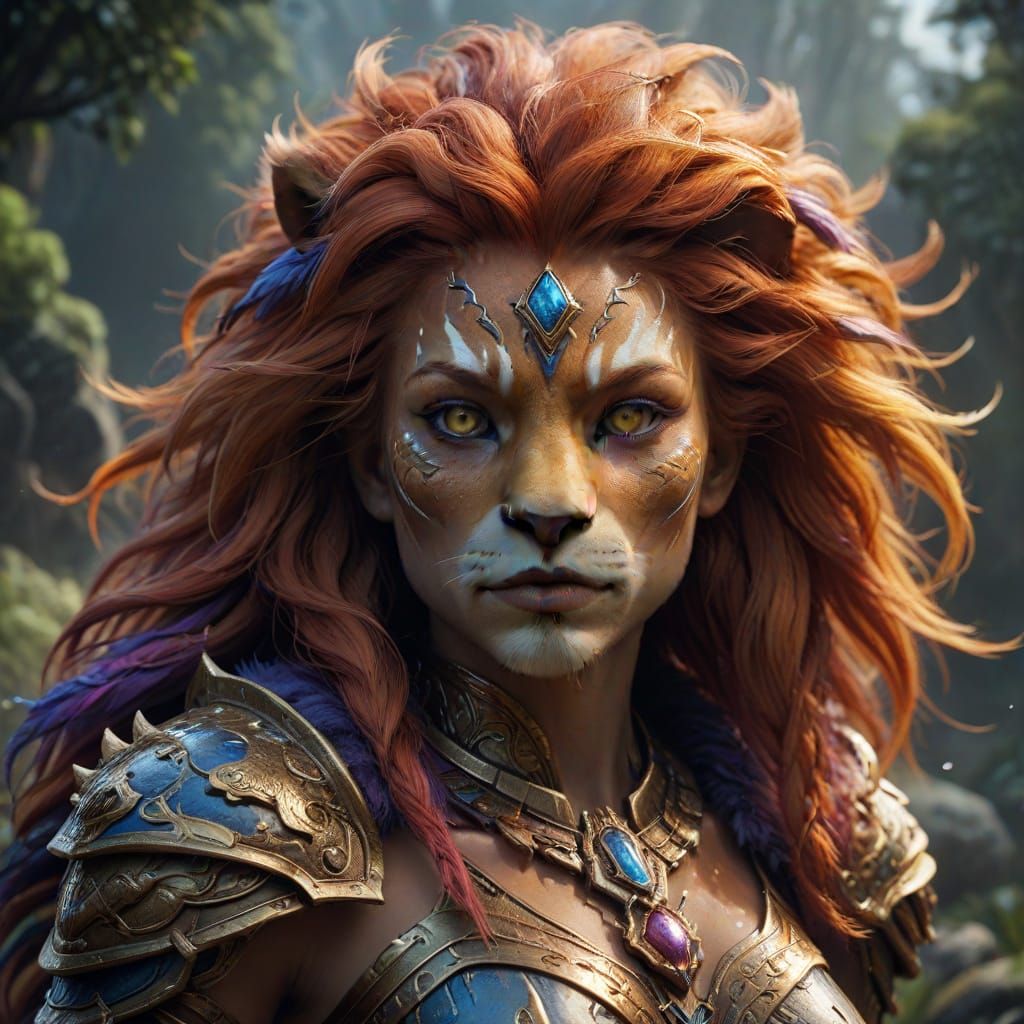 Surrealistic Portrait of a Lioness Humanoid in a Fantastical...