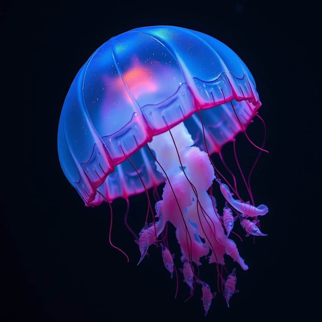 Bioluminescent Jellyfish in Deep Sea, Hyperrealistic Style
