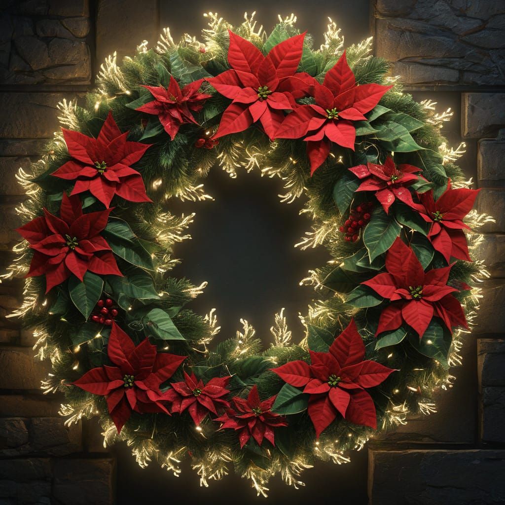 Luxurious Hyperdetailed Poinsettia Wreath Concept Art