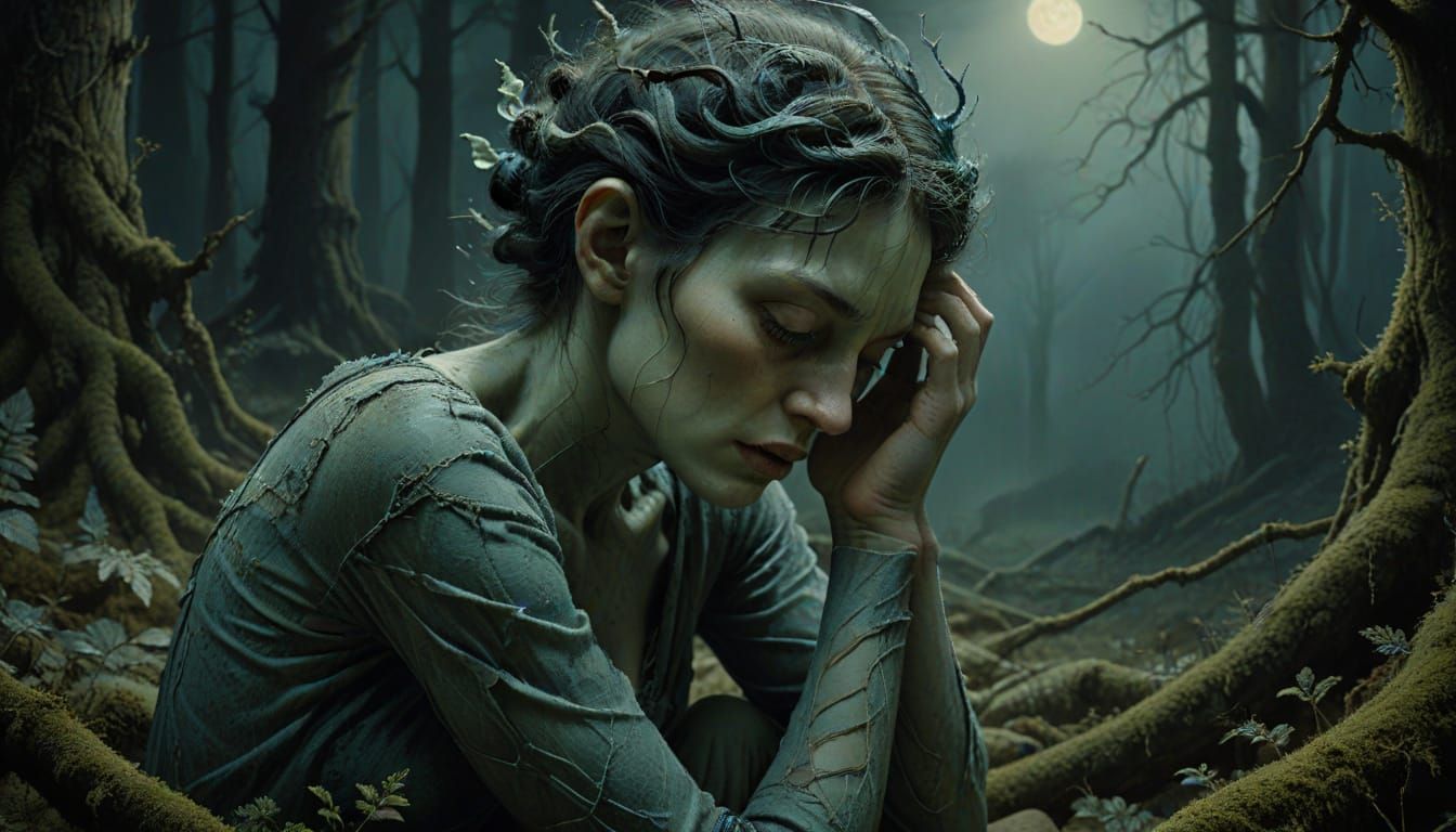 Surreal Figure Overwhelmed by Intense Shadows and Moody Atmo...