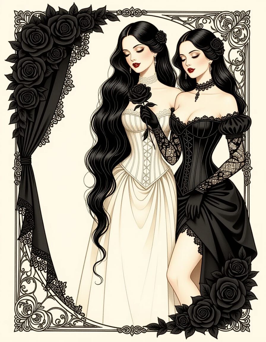 Gothic Woman Enjoys Black Rose Scent