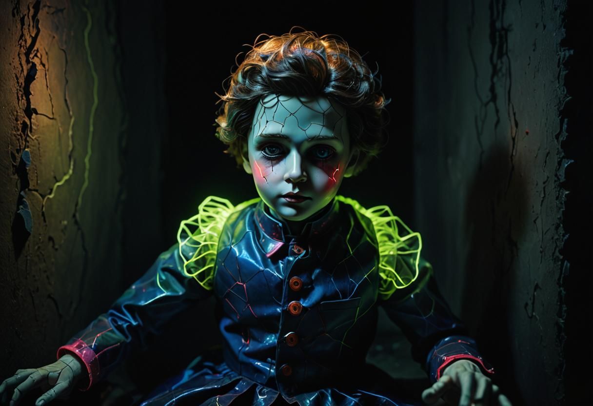 Elegant Surrealist Portrait of a Neon-Infused Male Doll