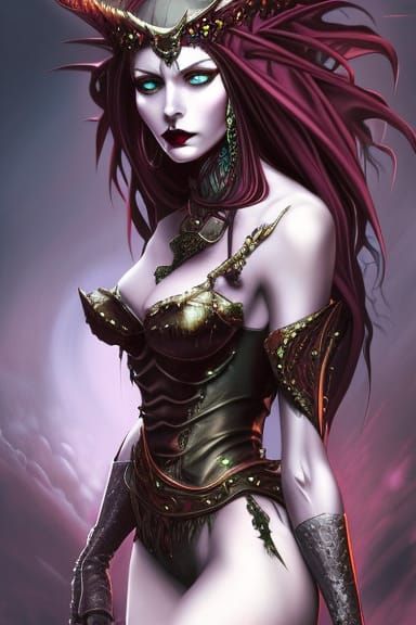 demonic vampire queen; fantasy battle armor