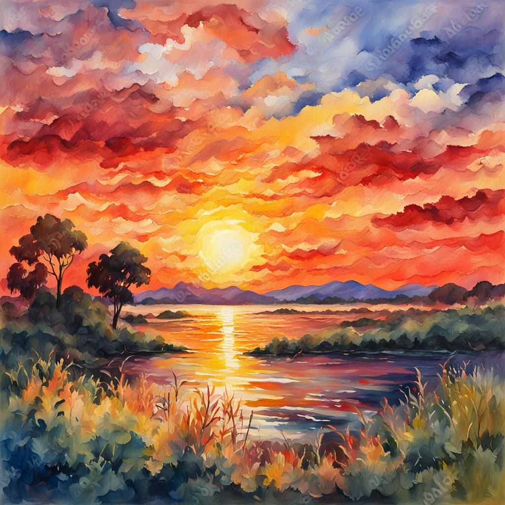 Gouache Sunrise Sunset Impressionist Masterpiece