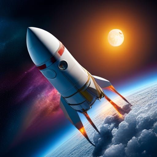 Hyperrealistic Rocket Soaring Through Space to the Moon