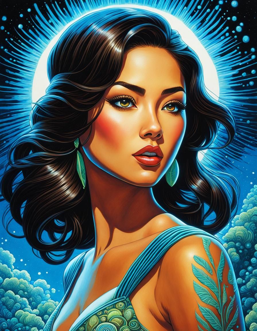 Psychedelic Polynesian Beauty in Splash Art Style