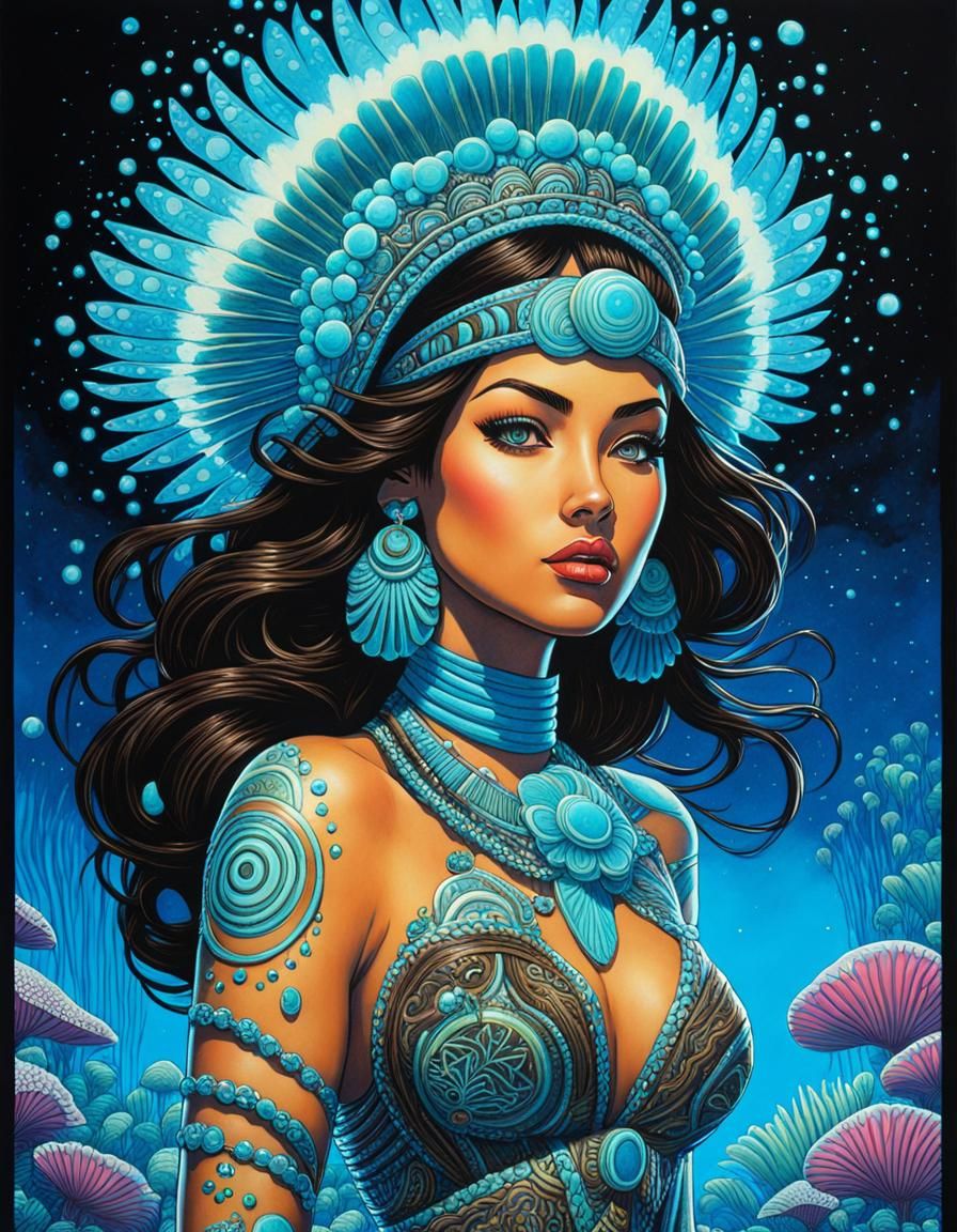 Psychedelic Pin-Up: Bioluminescent Polynesian Beauty
