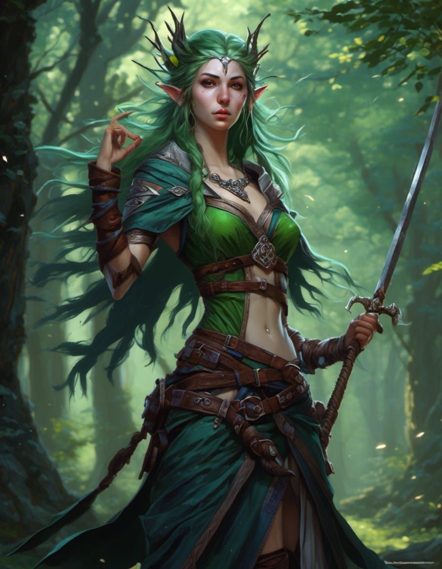 Beautiful Elf Druid in Dark Fantasy Style