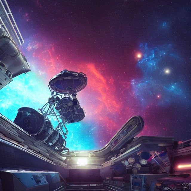 Colorful Space Station Amidst Nebula and Galaxy
