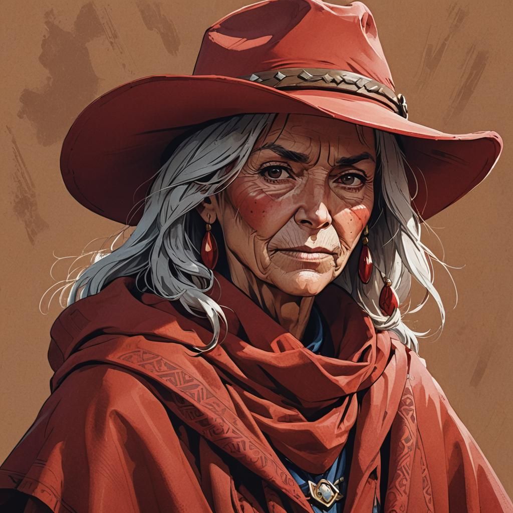 Aging Woman Cowboy Federale in Anime Style