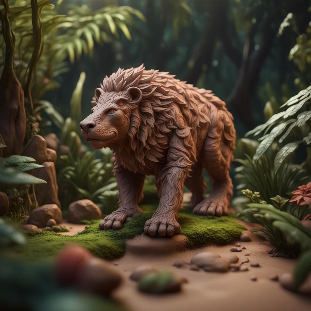 Detailed 3D Animal Clay Sculptures in Jungle Scene