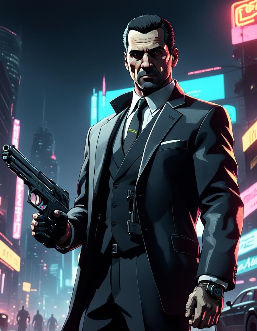 Mafia Character in Cyberpunk Neon Noir