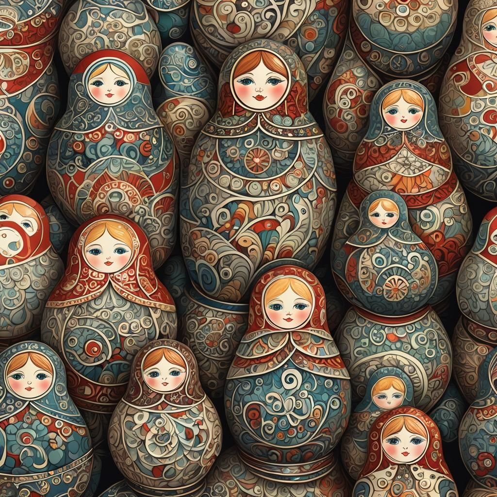 Self-Absorbed Russian Dolls in Abstract Fractal Design