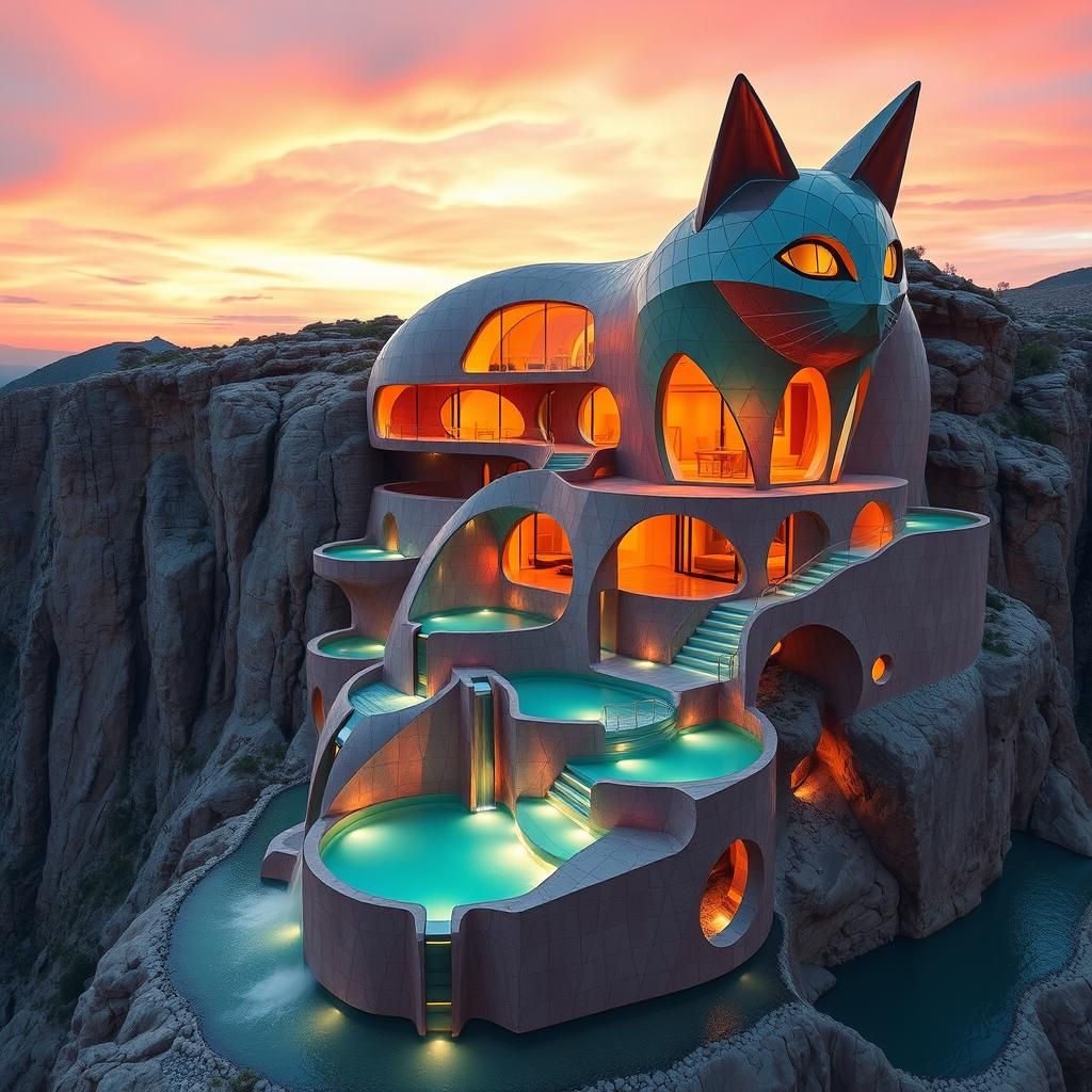 Art-Déco Desert Cat-Shaped House