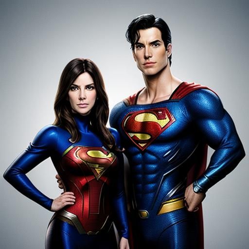 Dylan Kingwell as SUPERMAN with Sandra Bullock as SUPERWOMAN