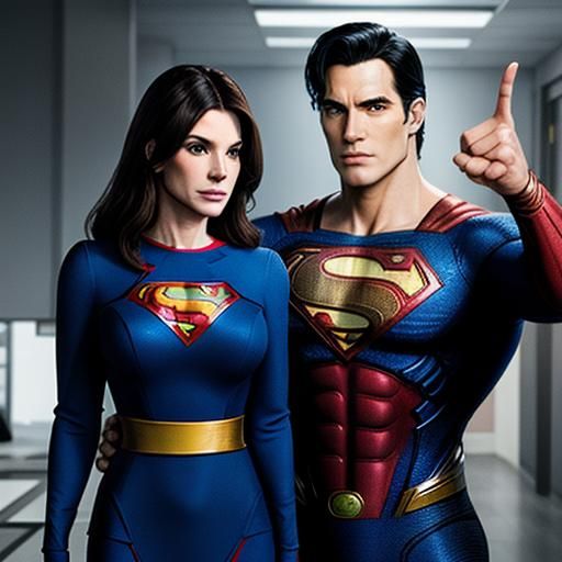 Dylan Kingwell as Kaal El with sandra bullock as Superwoman