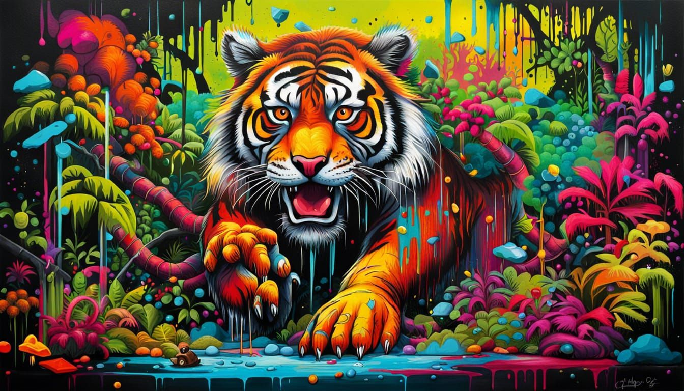 Jungle Animals in Graffiti Splash Art