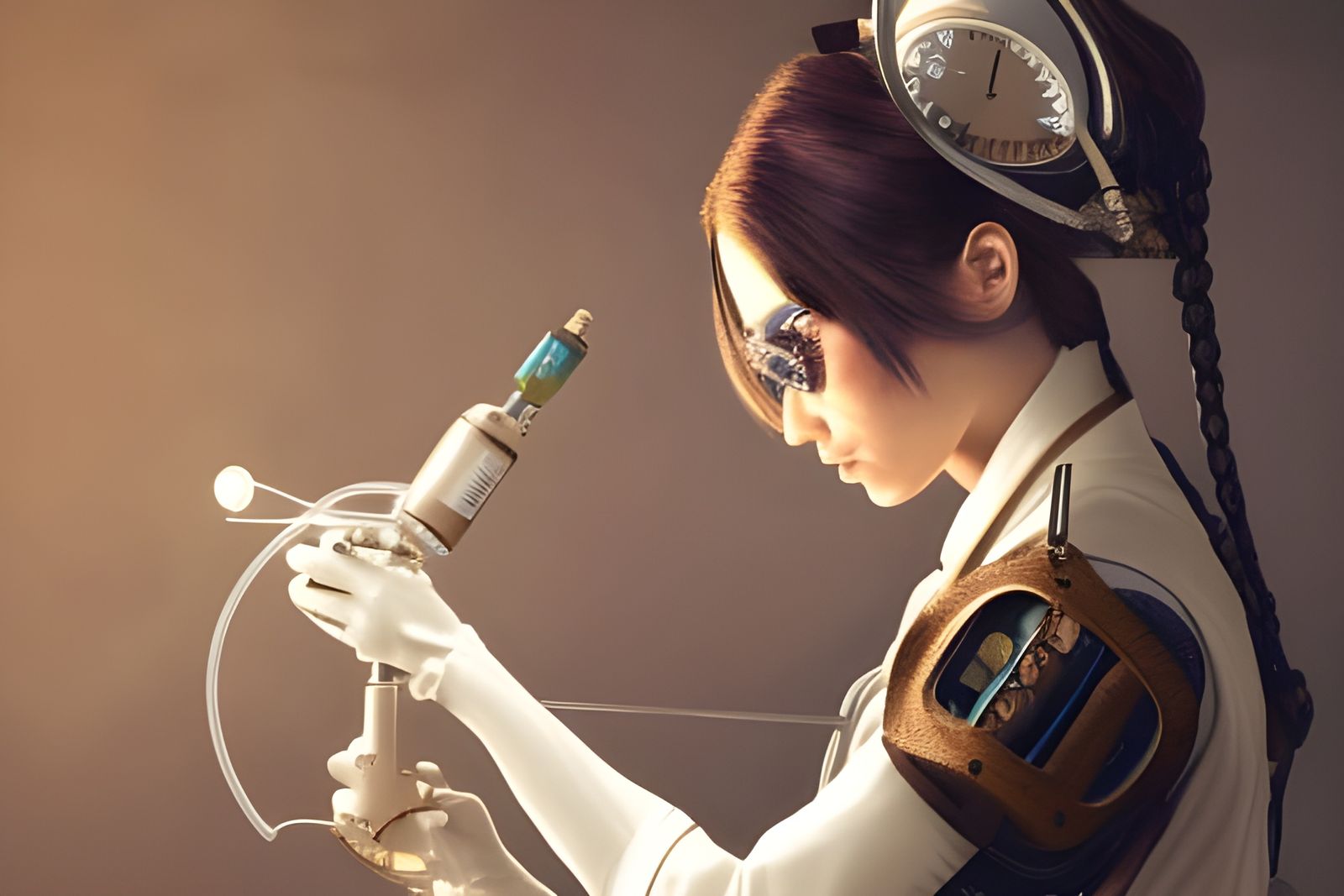 Beautiful Steampunk Surgeon at Work in Hyperrealistic 3D