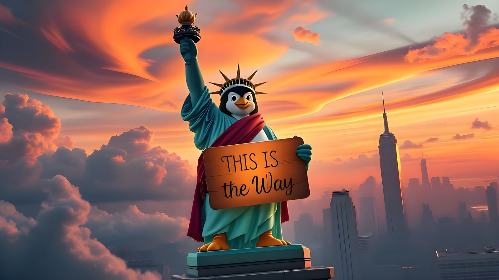 Tux the Penguin in a Futuristic Statue of Liberty