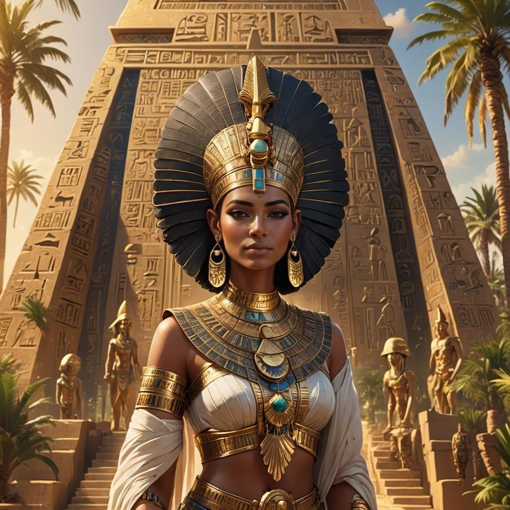 Majestic Egyptian Queen in Desert Oasis